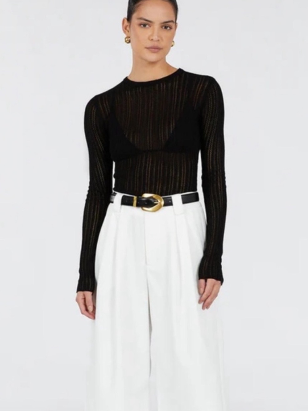 DISSH Estella Long-Sleeve Knit Top Size M Black Sheer Chic Lightweight Minimal